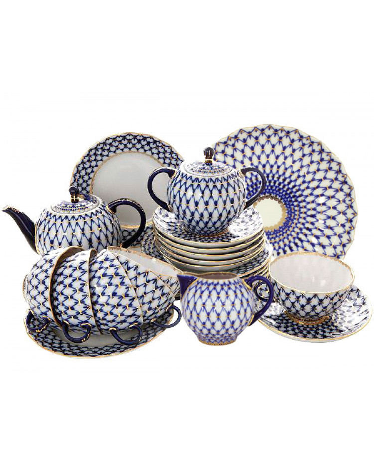 LOMONOSOV IMPERIAL PORCELAIN TEAPOT COBALT NET TULIP